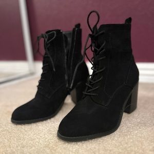 Forever 21 Lace Up Black Suede Booties